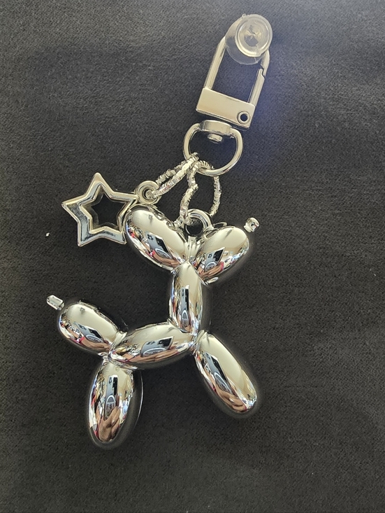 Handbags - #2024 🧜♀NEW SILVER PUFFY BALLOON DOG PURSE CHARM with Star & 2 Hearts 3.25"x2"